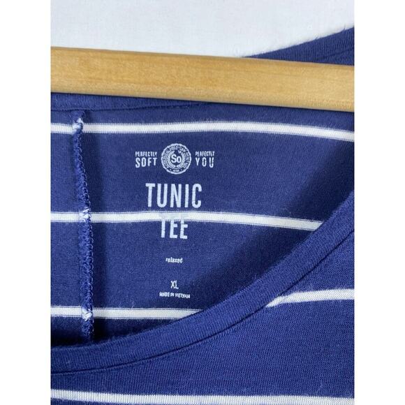So Perfectly Soft Tee Tunic Top Shirt Size XL Blue White Stripe Nautical Beachy - Picture 4 of 7